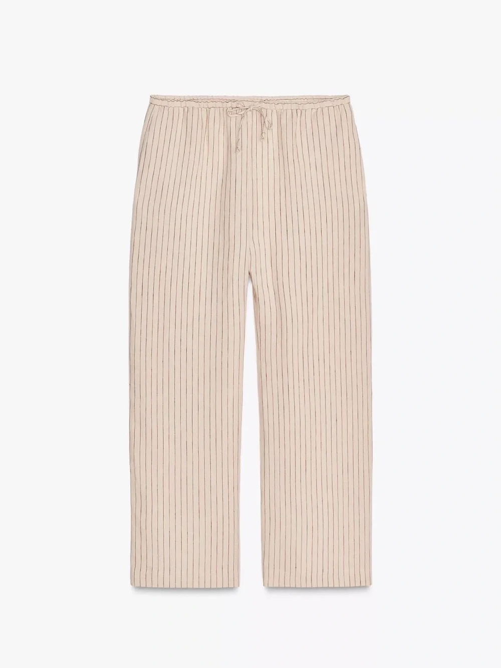 Zara 100% linen Beige Pinstripe Wide-Leg Pants and Blouse Set